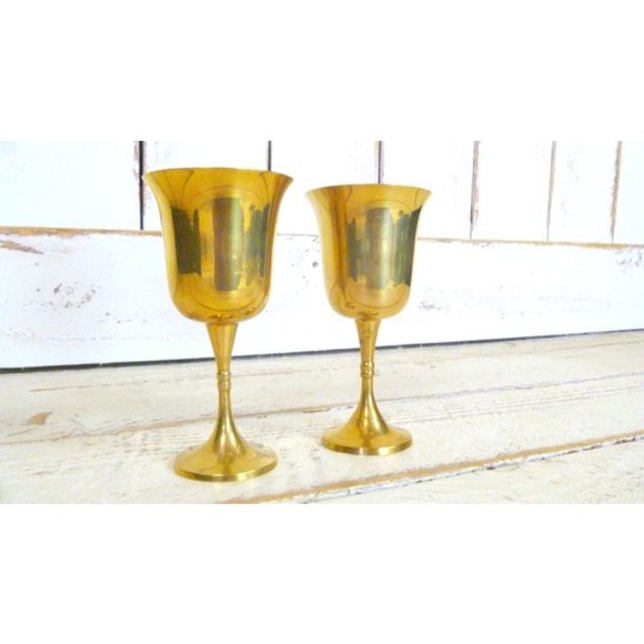 Vintage brass metal wine goblets/decorative distressed metal drinking stemware - Picture 5 of 5